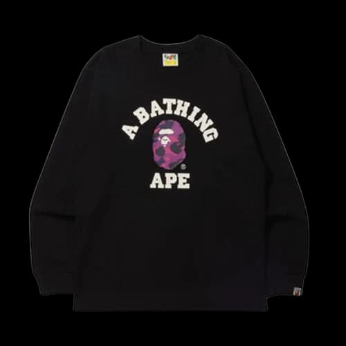 BAPE Color Camo College Long-Sleeve Tee 'Black/Purple'