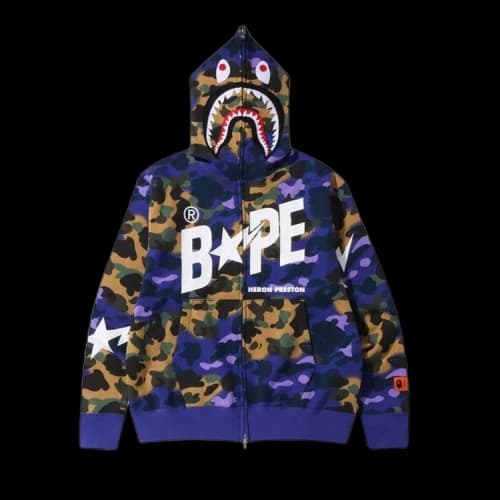 BAPE x Heron Preston Mix 1st Camo Shark Relaxed Fit Full Zip Hoodie 'Purple'