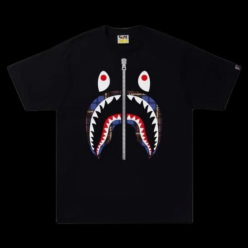 BAPE Logo Check Shark Tee 'Black/Blue'