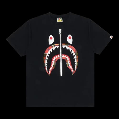 BAPE Logo Check Shark Tee 'Black/Red'
