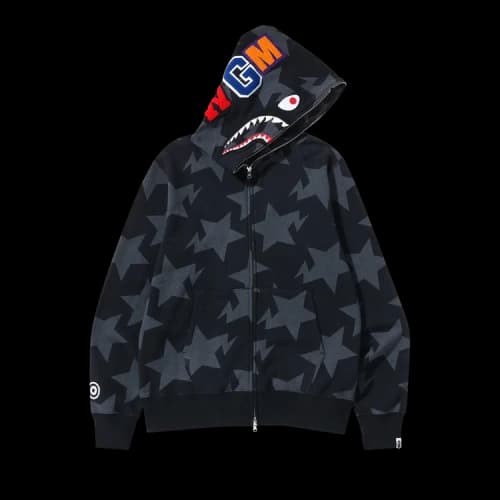 BAPE Sta Pattern Shark Full Zip Hoodie 'Black'