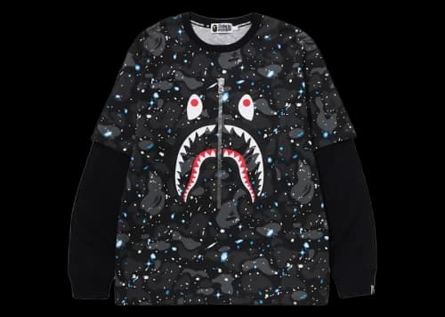 BAPE Space Camo Shark Layered Long Sleeve Tee Black