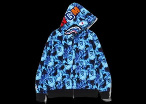 BAPE Flame Shark Full Zip Hoodie Sax