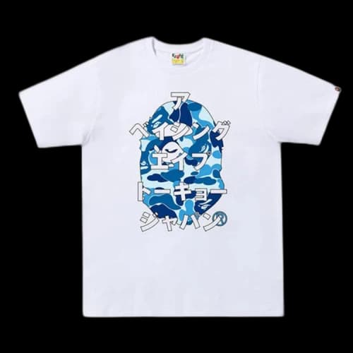BAPE ABC Camo Japanese Letters Tee 'White/Blue'