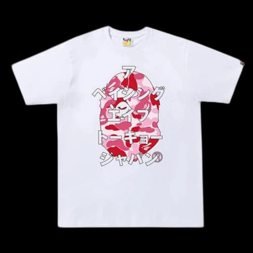 BAPE ABC Camo Japanese Letters Tee 'White/Pink'