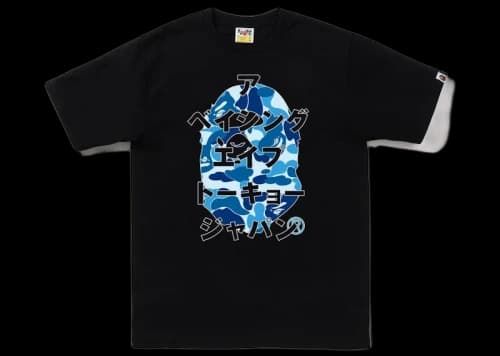 BAPE ABC Camo Japanese Letters Tee Black Blue