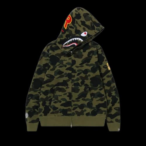BAPE 1st Camo PONR Shark Full Zip Hoodie 'Green'