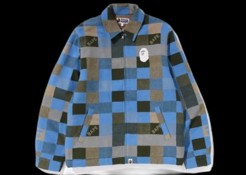 BAPE Block Check Relaxed Fit Light Jacket Beige Blue