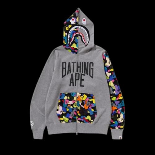 BAPE Multi Camo NYC Logo Shark Full Zip Hoodie 'Grey'