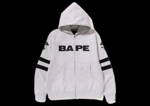BAPE Football Relaxed Fit Full Zip Hoodie Grey