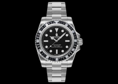 BAPE Type 1 Bapex Crystal Stone Watch Silver Black