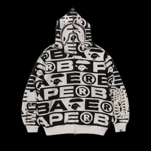 BAPE Lux Sport Pattern Shark Full Zip Hoodie 'Ivory'