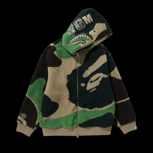BAPE Mega ABC Camo Shark Boa Hoodie 'Green'
