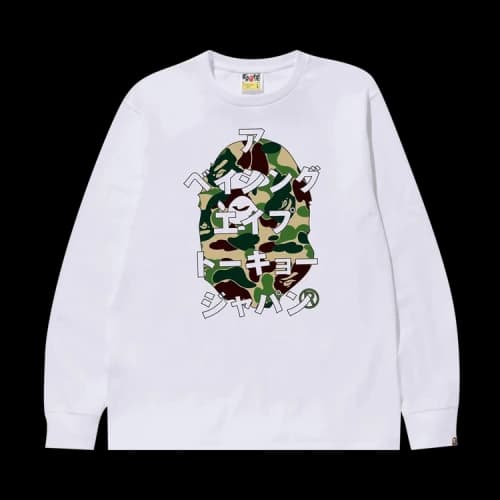 BAPE ABC Camo Japanese Letters Long-Sleeve Tee 'White/Green'