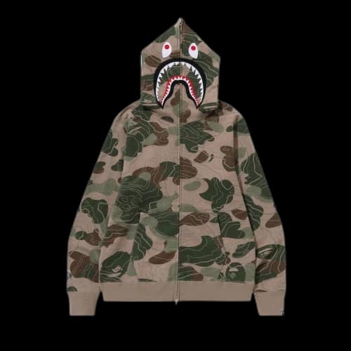 BAPE Layered Line camo Shark Full Zip Hoodie 'Beige'