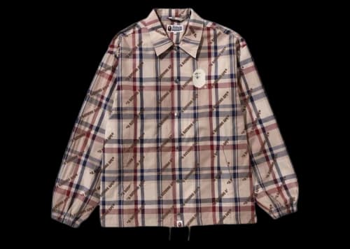 BAPE A Bathing Ape Logo Check Pattern Coach Jacket Beige