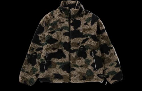 BAPE 1st Camo Metal Ape Head One Point Fleece Jacket Green