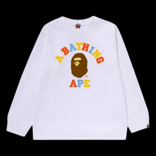 BAPE Kids Colors College Long-Sleeve Tee 'White'