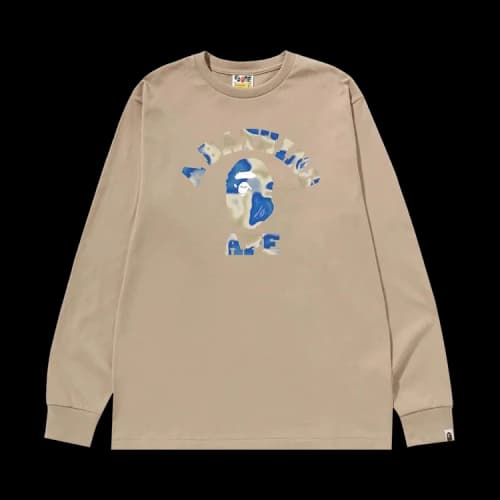 BAPE Liquid Camo College Long-Sleeve Tee 'Beige'