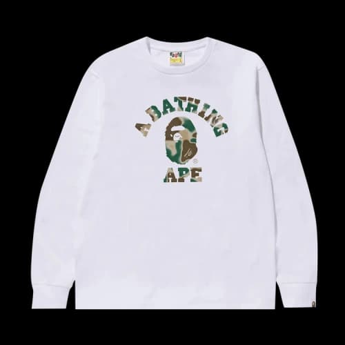 BAPE Liquid Camo College Long-Sleeve Tee 'White'