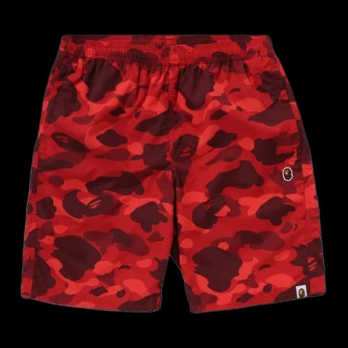 BAPE Color Camo Ape Head One Point Beach Shorts 'Red'