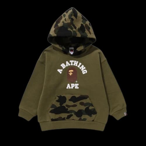 BAPE Kids 1st Camo College Pullover Hoodie 'Green'