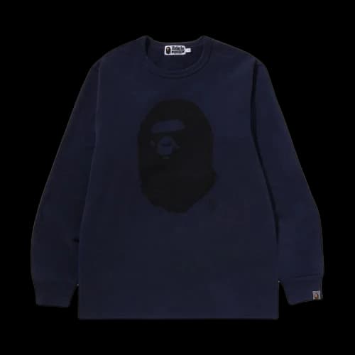 BAPE Ape Head Brushed Cotton Long-Sleeve Tee 'Navy'