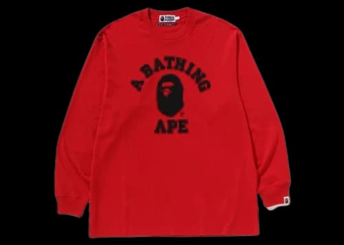 BAPE College Relaxed Fit L/S Tee Red