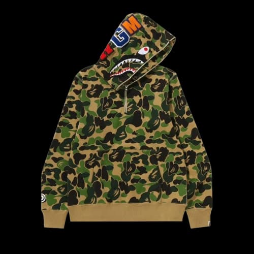 BAPE ABC Camo Shark Half Zip Pullover Hoodie 'Green'
