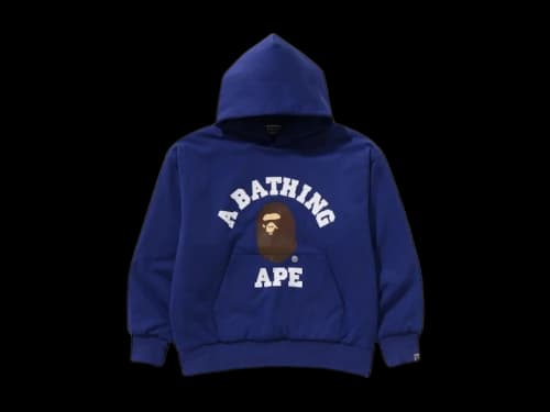 BAPE College Puffy Relaxed Fit Pullover Hoodie Blue