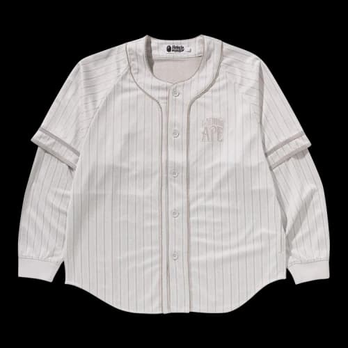 BAPE Stripe Layered Sleeves Long-Sleeve Baseball Shirt 'White'
