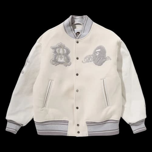 BAPE Camo Logo Wool Varsity Jacket 'White'