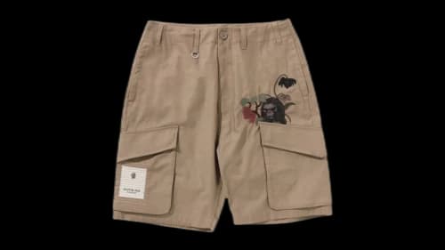 BAPE Black Cross Stitched Army Shorts Beige