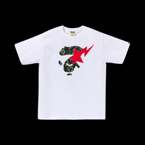 BAPE Trial Camo Ape Face Sta Tee 'White/Green'