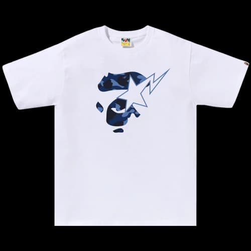 BAPE Color Camo Ape Face BAPE Sta Tee 'White/Navy'
