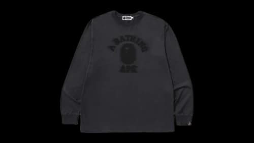 BAPE Garment Dye College Relaxed Fit Ls Tee Charcoal