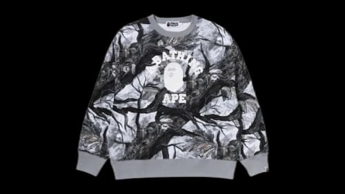 BAPE Tree Edge Camo College Relaxed Fit II Crewneck Sweatshirt White