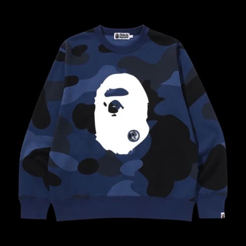 BAPE Mega Color Camo Big Ape Head Crewneck Sweatshirt 'Navy'