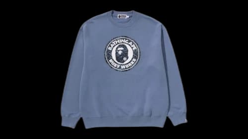 BAPE Wild Leopard Pattern Relaxed Fit Crewneck Sweatshirt Blue