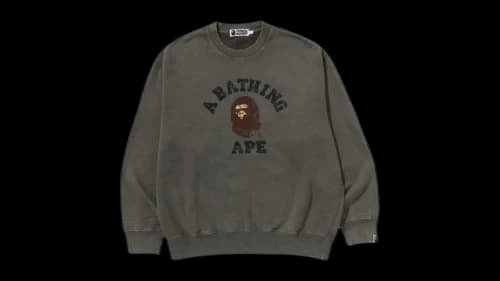 BAPE Garment Dye College Relaxed Fit Crewneck Sweatshirt Olivedrab