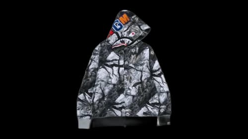 BAPE Tree Edge Camo Shark Full Zip Hoodie White