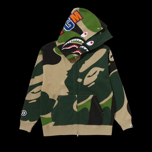 BAPE Mega ABC Camo Double Shark Relaxed Fit Full Zip Hoodie 'Green'