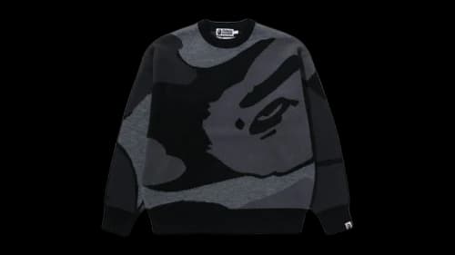 BAPE Mega ABC Camo Knit Crewneck Sweatshirt Black