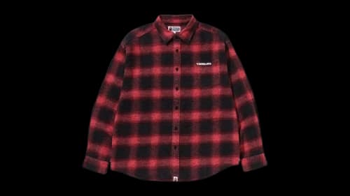 BAPE A Bathing Ape Logo Ombre Check Flannel L/S Shirt Red
