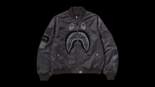 BAPE Tonal Chain Stitch Shark Bomber Jacket Charcoal