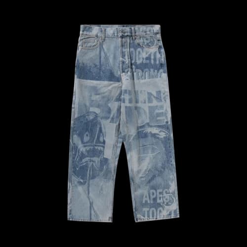 BAPE Overall Lasered Relaxed Fit 13oz Denim Pants 'Blue'