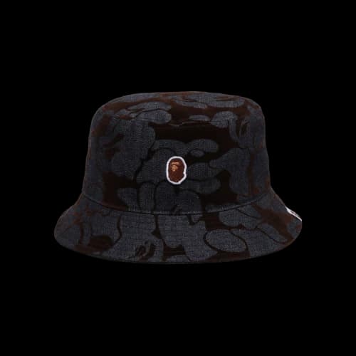 BAPE Camo Flocked Denim One Point Bucket Hat 'Indigo'