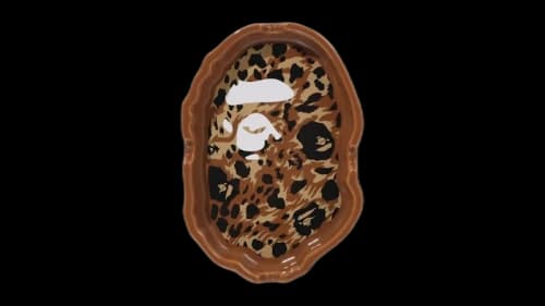 BAPE Wild Leopard Pattern Ape Head Ashtray Beige