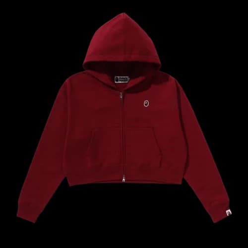 BAPE Pigment Dyed One Point Cropped Zip Hoodie 'Burgundy'