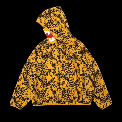 BAPE x Kazuki Pixelate Camo Shark Relaxed Fit Pullover Hoodie 'Yellow'